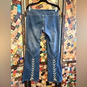 Lace-Up Flare Jeans in Classic Blue